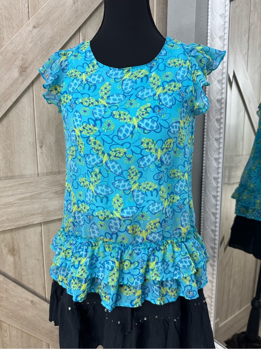 Teal butterfly print top - xs